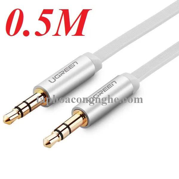 Ugreen 10762 0.5M màu Trắng Cáp âm thanh 2 đầu 3.5mm dương dây dẹt AV119 30010762
